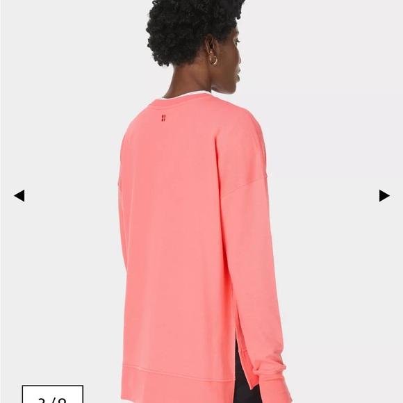 Sweaty Betty After Class Longline Crew Neck Sweatshirt in Melon Pink - Picture 3 of 13